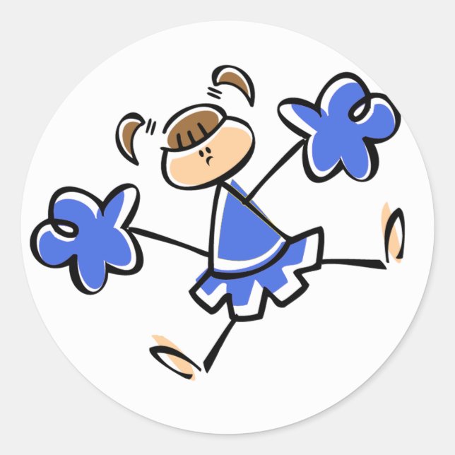Royal Blue and White Cheerleader Classic Round Sticker (Front)