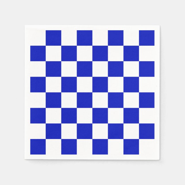 Royal Blue and White Chequered Board Pattern Napkin (Front)