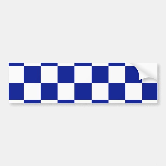 Royal Blue and White Chequered Pattern Bumper Sticker (Front)