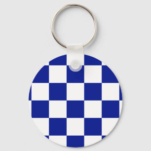 Royal Blue and White Chequered Pattern Key Ring