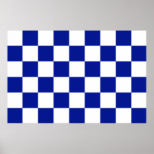 Royal Blue and White Chequered Pattern Poster
