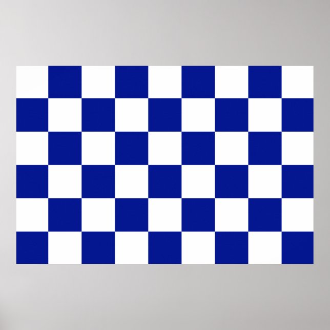 Royal Blue and White Chequered Pattern Poster (Front)
