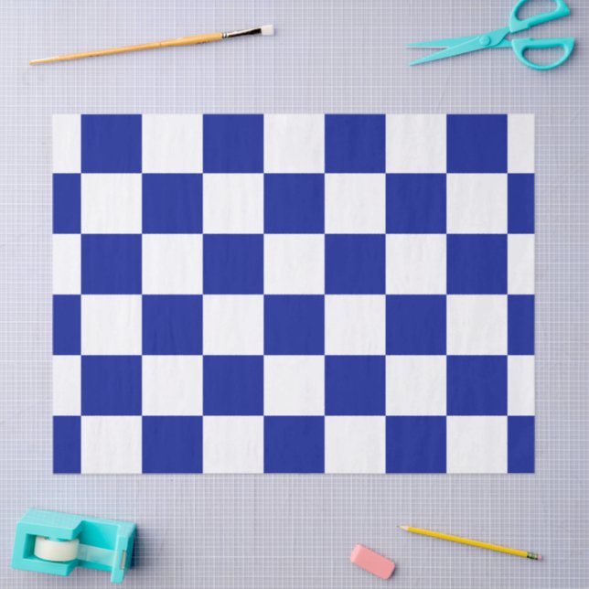Royal Blue and White Chequered Pattern Tissue Paper (Craft)