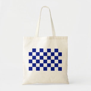 Royal Blue and White Chequered Pattern Tote Bag