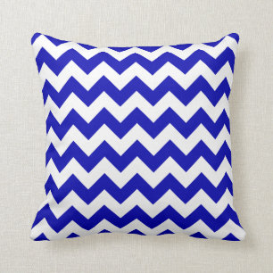 Royal Blue and White Chevron Cushion