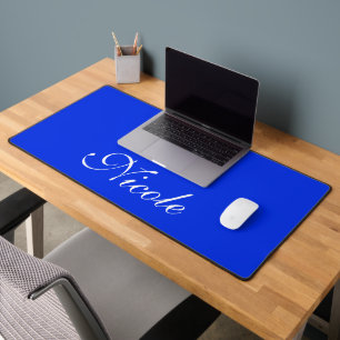 Royal Blue and White Customised Name Desk Mat