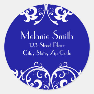 Royal Blue and White Damask Address Label