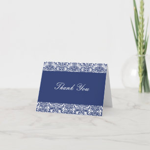 Royal Blue and White Damask Thank You Note Card