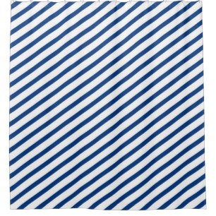 Royal Blue and White Diagonal Stripes Modern Shower Curtain