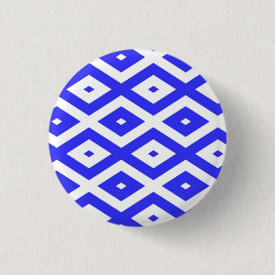 Royal blue and white diamond pattern 3 cm round badge