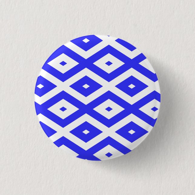 Royal blue and white diamond pattern 3 cm round badge (Front)