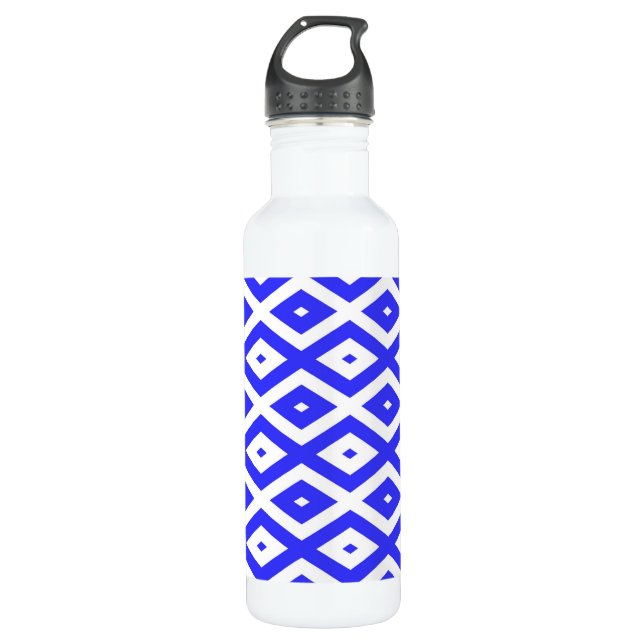 Royal blue and white diamond pattern 710 ml water bottle (Front)