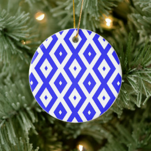 Royal blue and white diamond pattern ceramic tree decoration