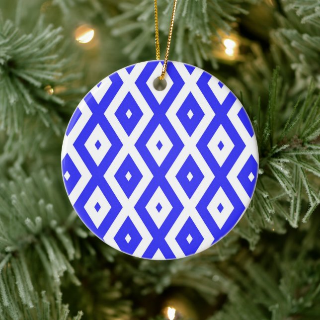 Royal blue and white diamond pattern ceramic tree decoration (Tree)