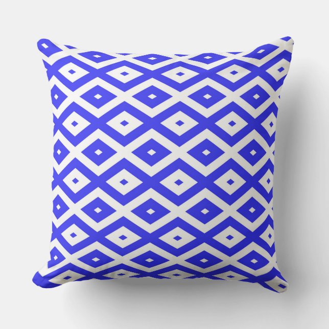 Royal blue and white diamond pattern cushion (Front)