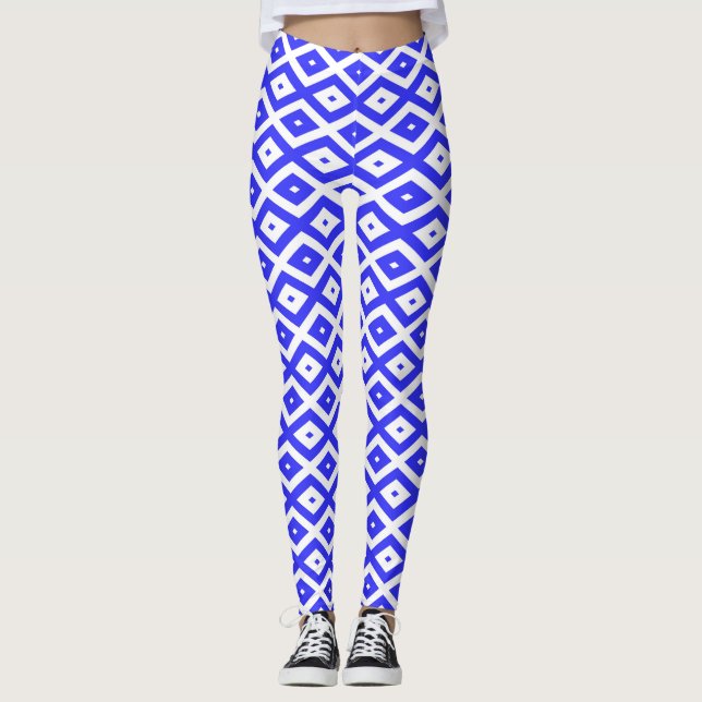 Royal blue and white diamond pattern leggings (Front)