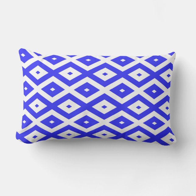 Royal blue and white diamond pattern lumbar cushion (Front)