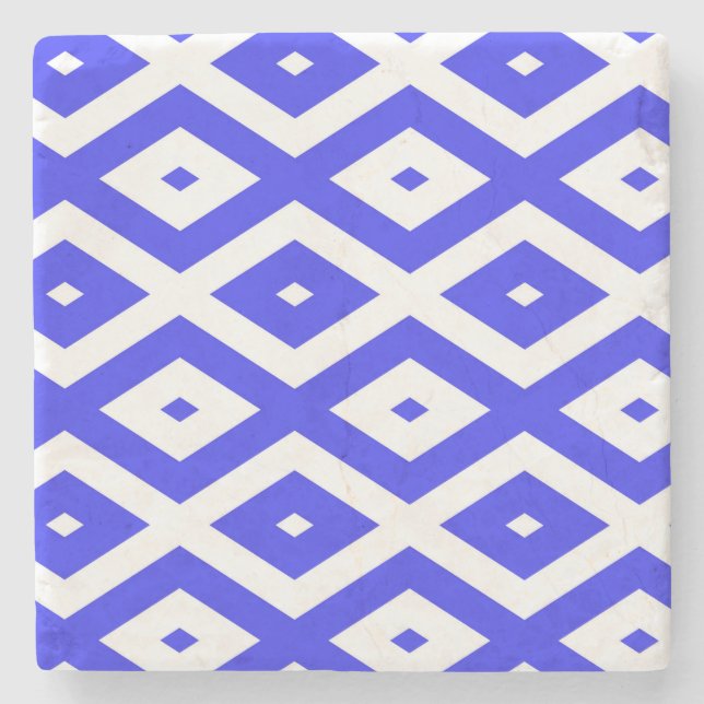Royal blue and white diamond pattern stone coaster (Front)