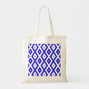 Royal blue and white diamond pattern tote bag