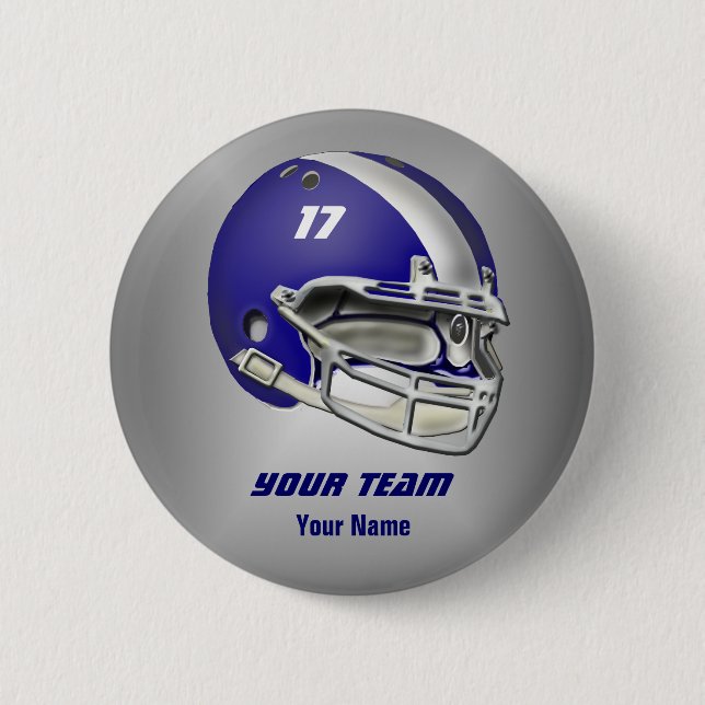 Royal Blue and White Football Helmet 6 Cm Round Badge (Front)
