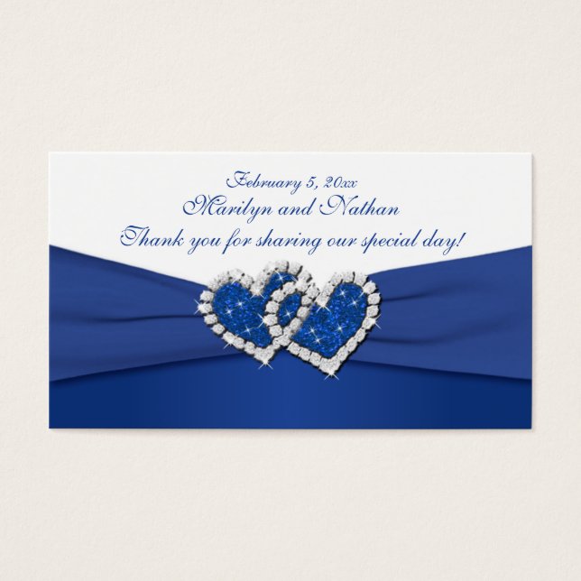 Royal Blue and White Joined Hearts Favour Tag (Front)