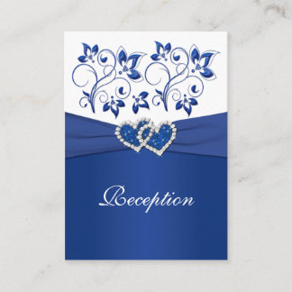 Royal Blue and White Joined Hearts Reception Card
