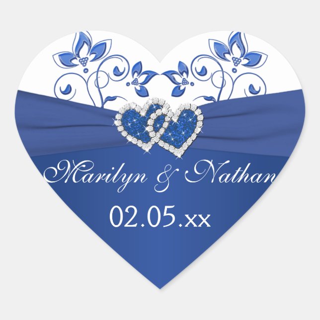 Royal Blue and White Joined Hearts Sticker 2 (Front)