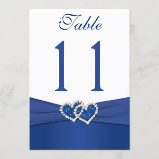 Royal Blue and White Joined Hearts Table Number