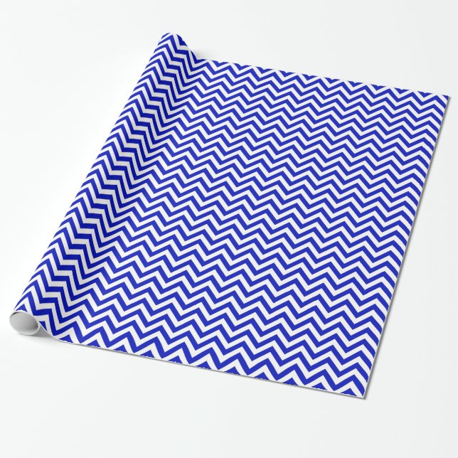 Royal Blue and White Large Chevron Pattern V Wrapping Paper (Unrolled)