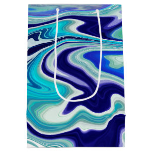 Royal Blue and White Marble Waves Fluid Art Medium Gift Bag