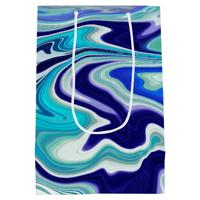 Royal Blue and White Marble Waves Fluid Art Medium Gift Bag (Back)