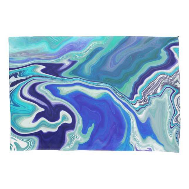 Royal Blue and White Marble Waves Fluid Art     Pillowcase (Front-Left)