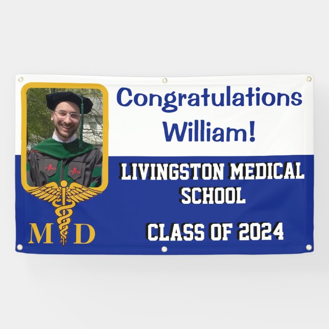 Royal Blue and White Medical School Graduation Banner (Horizontal)