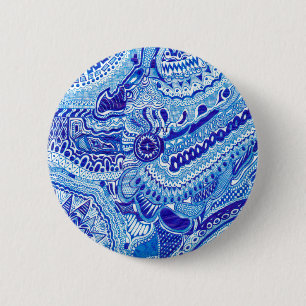 Royal Blue and White Ming style pattern art 6 Cm Round Badge
