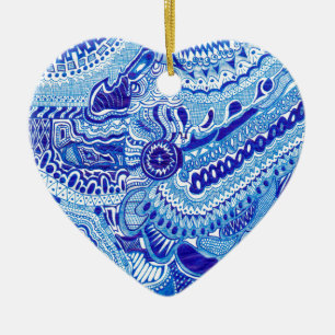 Royal Blue and White Ming style pattern art Ceramic Tree Decoration