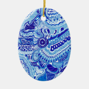 Royal Blue and White Ming style pattern art Ceramic Tree Decoration