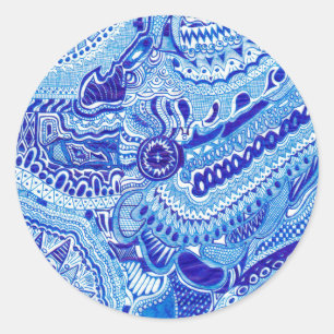 Royal Blue and White Ming style pattern art Classic Round Sticker