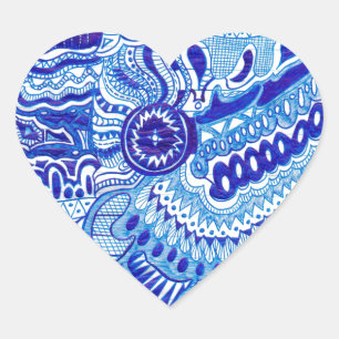 Royal Blue and White Ming style pattern art Heart Sticker