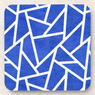 Royal blue and white mosaic pattern coaster