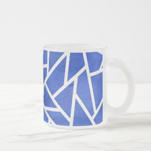 Royal blue and white mosaic pattern frosted glass coffee mug