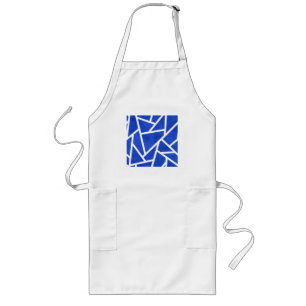 Royal blue and white mosaic pattern long apron