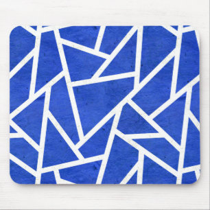 Royal blue and white mosaic pattern mouse mat