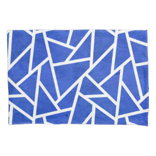Royal blue and white mosaic pattern pillowcase