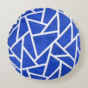Royal blue and white mosaic pattern round cushion