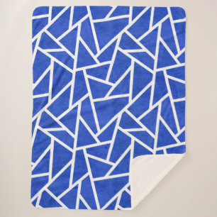 Royal blue and white mosaic pattern sherpa blanket
