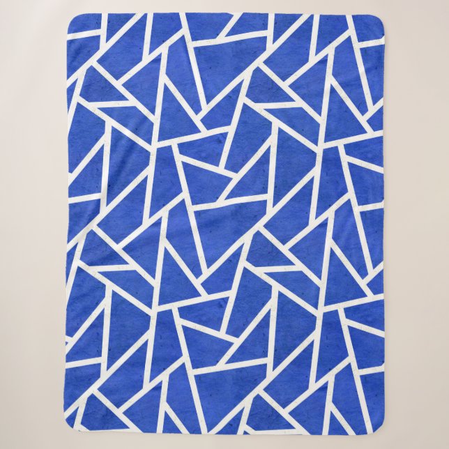 Royal blue and white mosaic pattern sherpa blanket (Front)