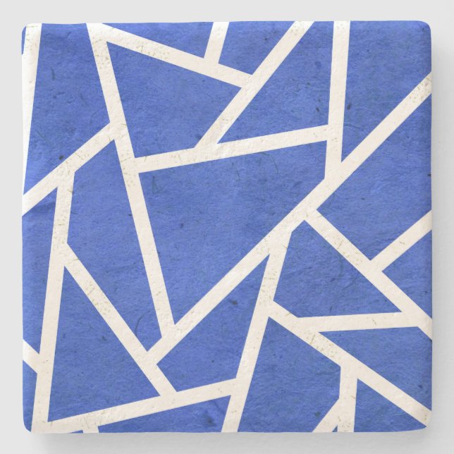 Royal blue and white mosaic pattern stone coaster (Front)