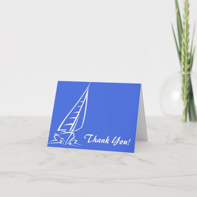 Royal Blue and White Sailing; Sail Boat Thank You Card (Front)