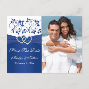 Royal Blue and White Save the Date Photo Card