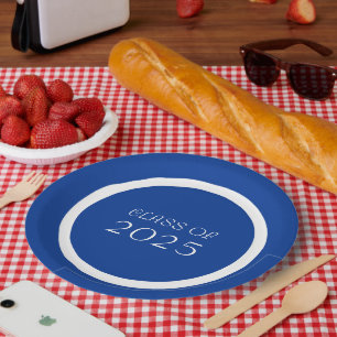 Royal Blue and White School Colours and Class Year Paper Plate